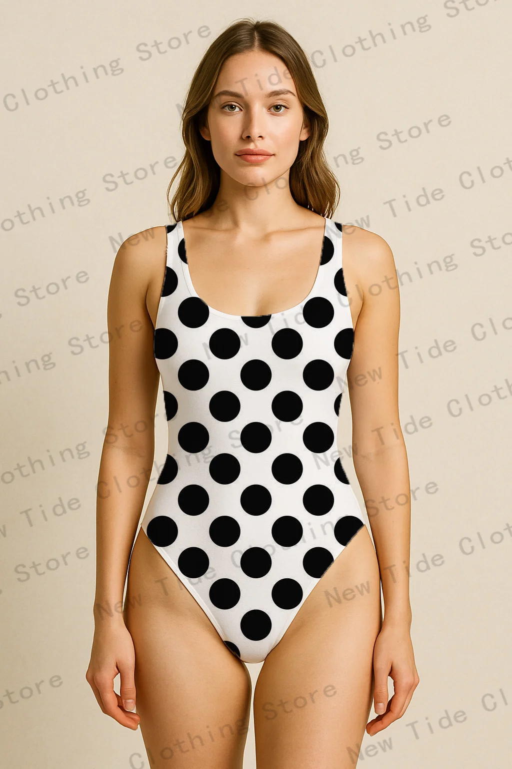 

Women's Black White Polka Dot One-Piece Swimsuit Sleeveless Slim-Fit Bathing Suit for Beach Summer Vacation Pool Outfit
