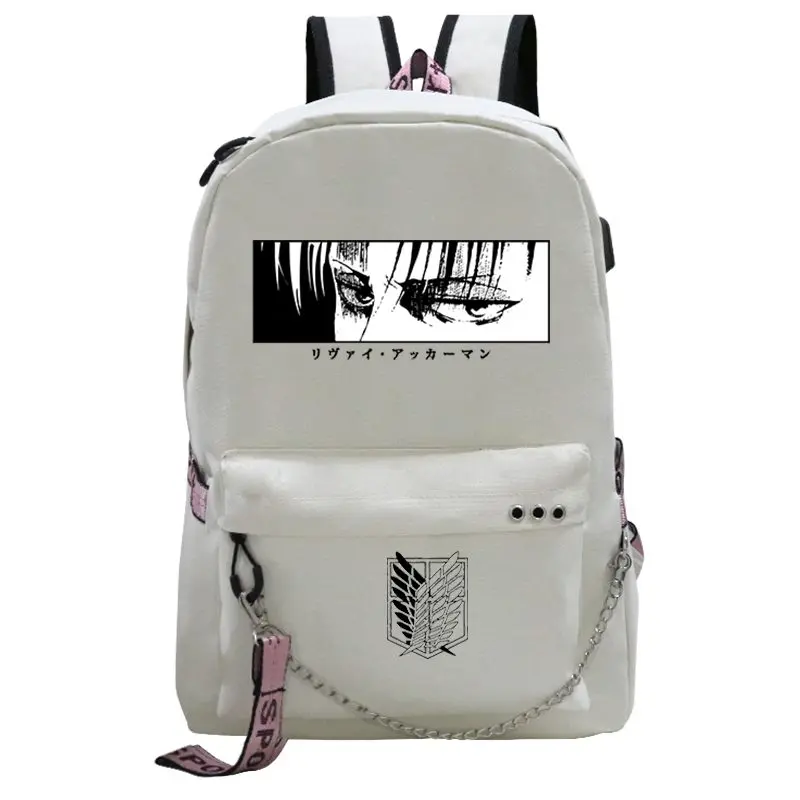 Sac d'école avec chargeur Usb, Sac à Dos Shingeki No Kyojin Anime Kawaii pour ordinateur portable