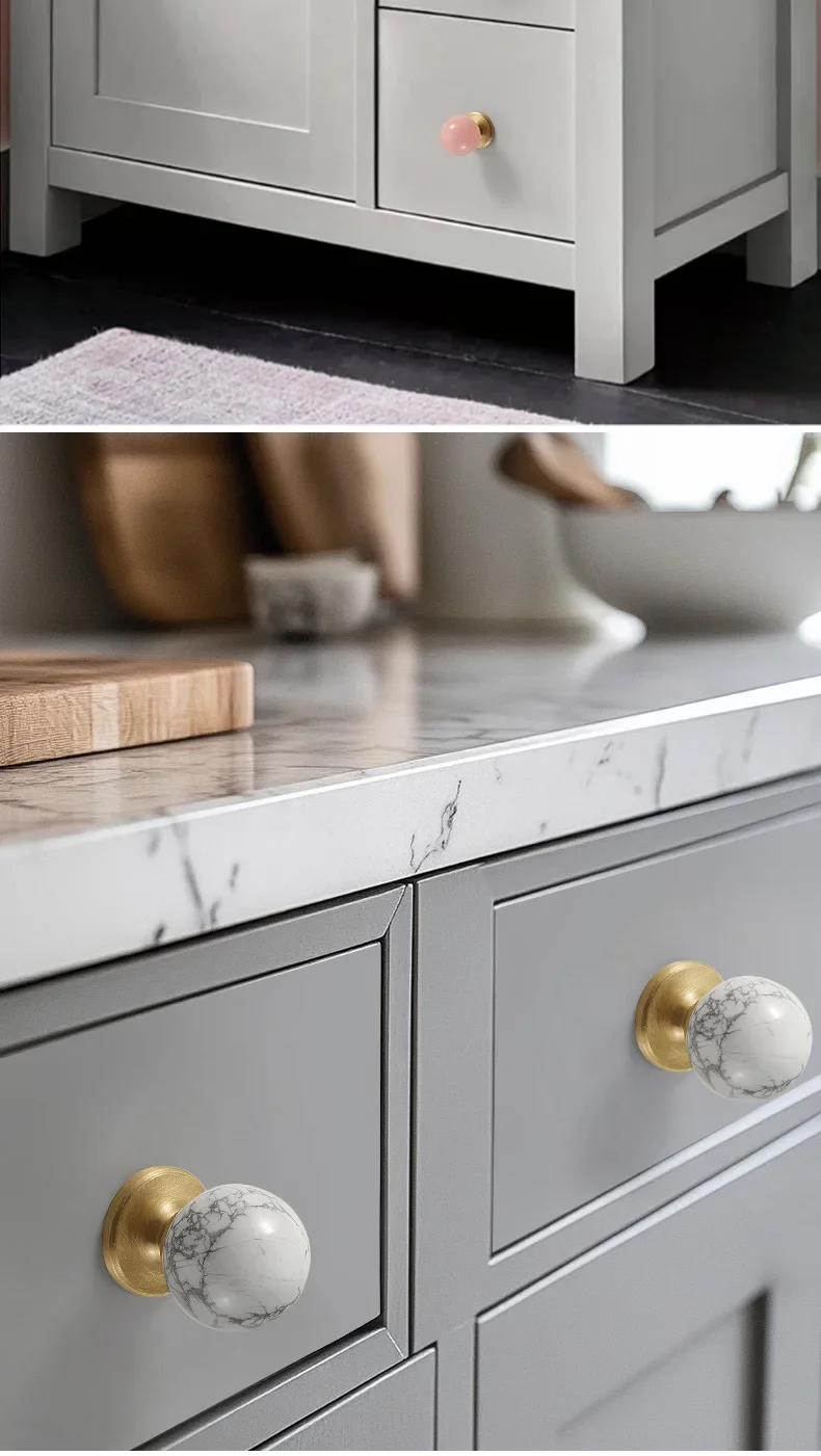 Möbel-Weinschrank-Schublade-Schuhschrank Kleiner Kristall-Marmor-Rundgriff Nordischer Stil Messing Weiß Einloch-Türgriff – Detail 9