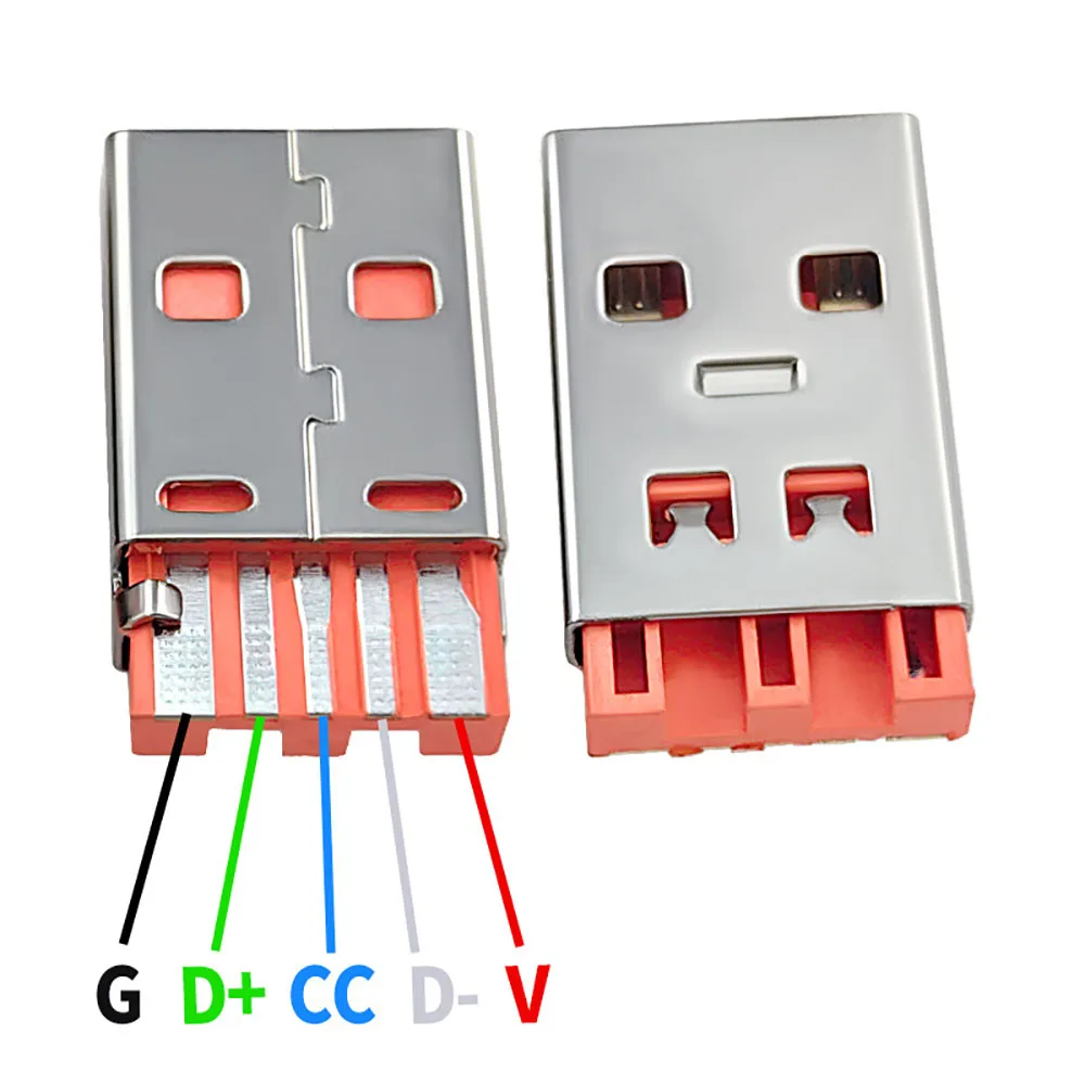 120W 6ASuper Fast Charging  5Welding Spots USB 2.0 Male Connector Assemble  Type C Jack Charging Socket DIY Soldering