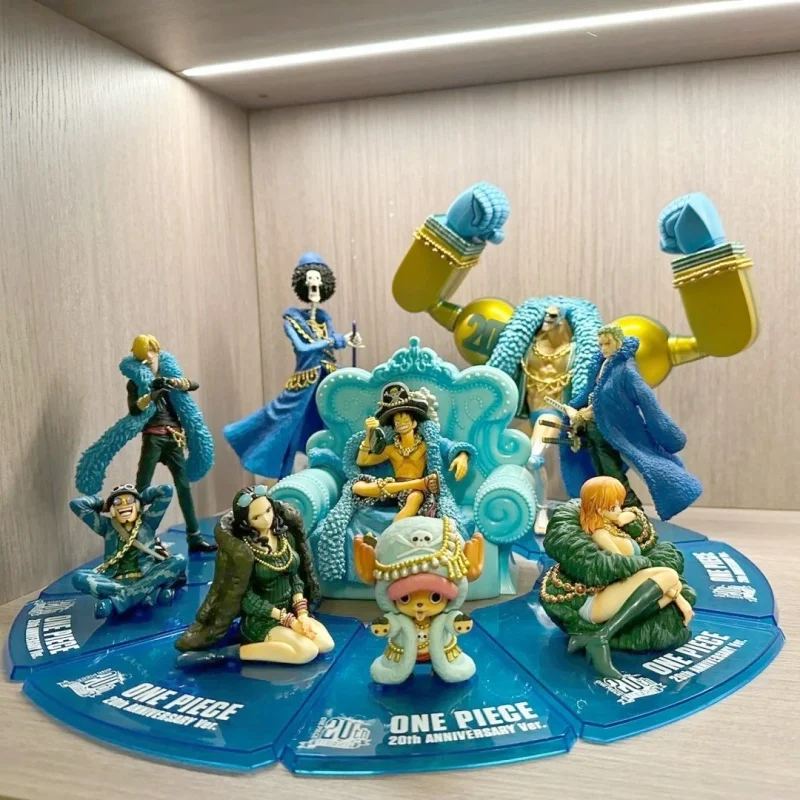 

Anime One Piece 20th Anniversary Blue Clothes Figures Luffy Zoro Sanji Chopper Nami Pvc Action Figurine Model Halloween Gift Toy