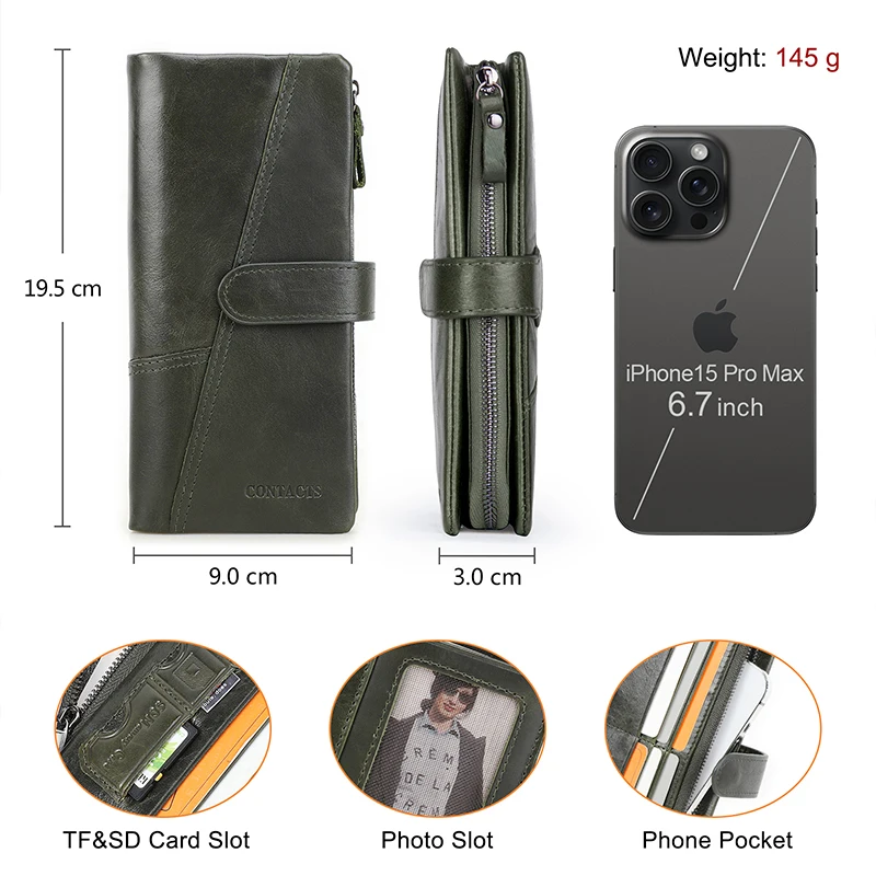 CONTACT\'S Genuine Leather Wallet for Women Long Fashion Women\'s Purses Card Holders Female Bag Zip Coin Purses Women\'s Wallet