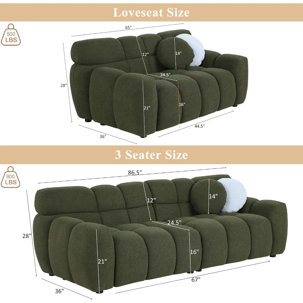 2 Piece Cloud Sofa Couch Set for Living Room, 65