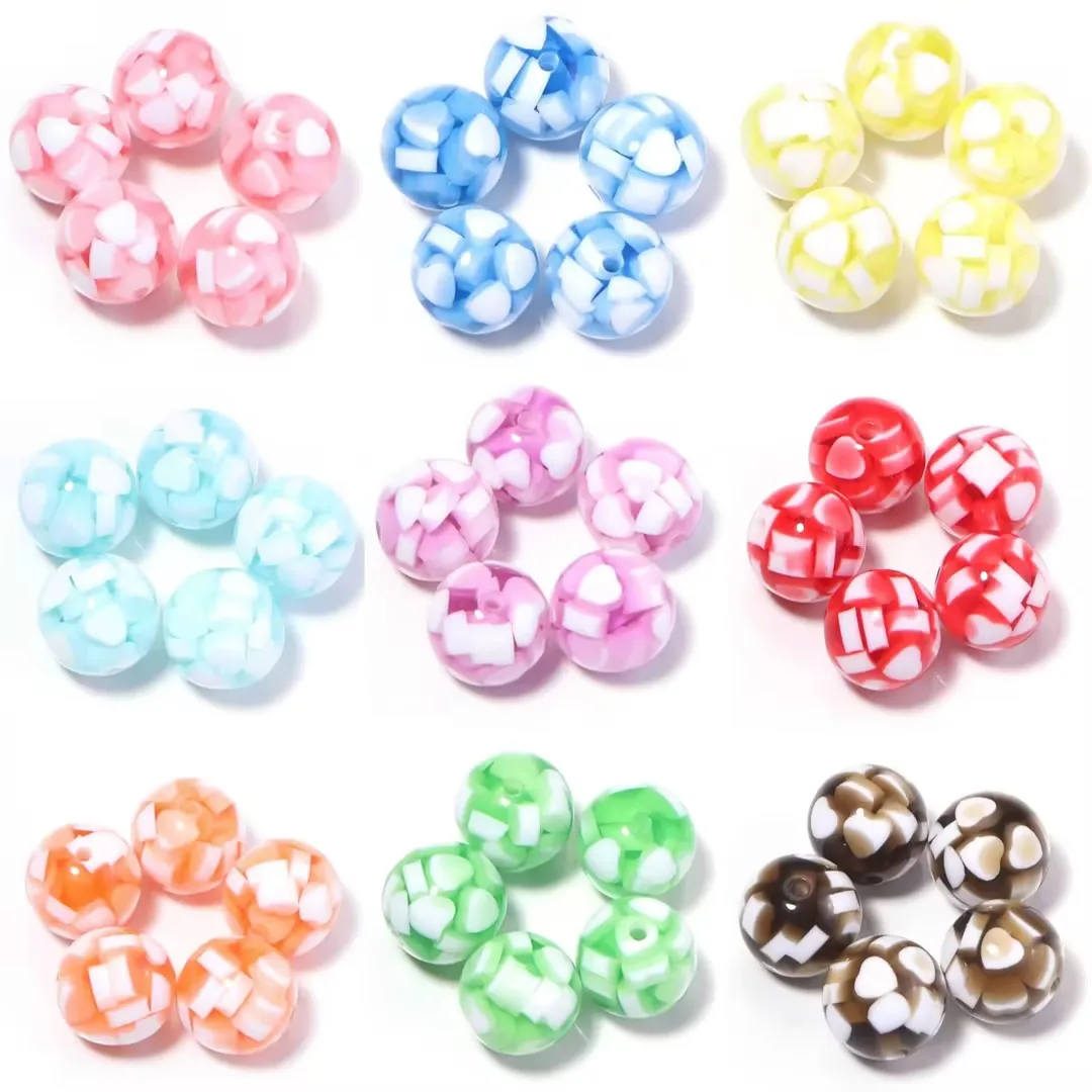 5pcs 16mm Candy Color Round Acrylic Beads Love Heart Flake Inside Loose Spacer Beads For Jewelry Making DIY Bracelet Necklace