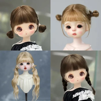 30cm 인형 가발 귀여운 소프트 모헤어 앞머리 낮은 포니 테일 브레이드 곱슬 긴 머리 1/6 BJD 인형 가발 액세서리에 적합 6-7 인치 머리카락