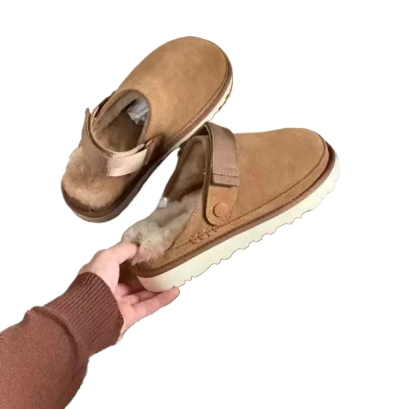 Designer Snow Platform Boots  Winter New Cashmere Warm Thick Soles Without Heel-covered Hair Half Slipper Cotton Shoes for Women