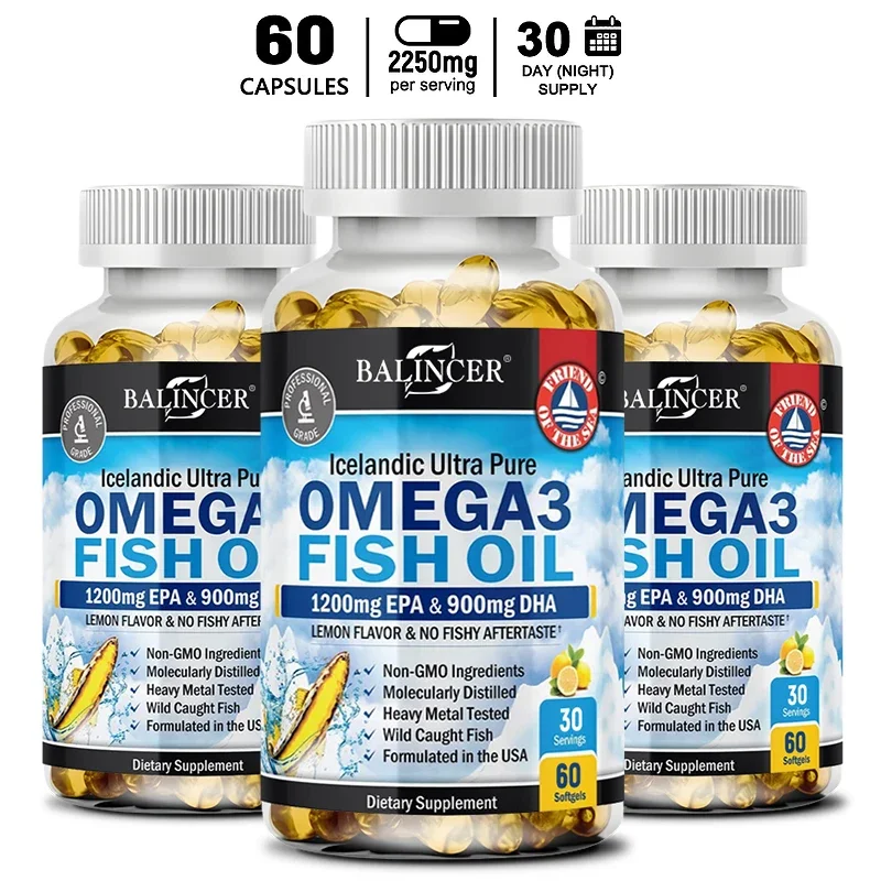 Balincer Omega-3 Fish Oil Capsules to Support Cognition, Normal Triglyceride Levels and Overall Health, Non-GMO