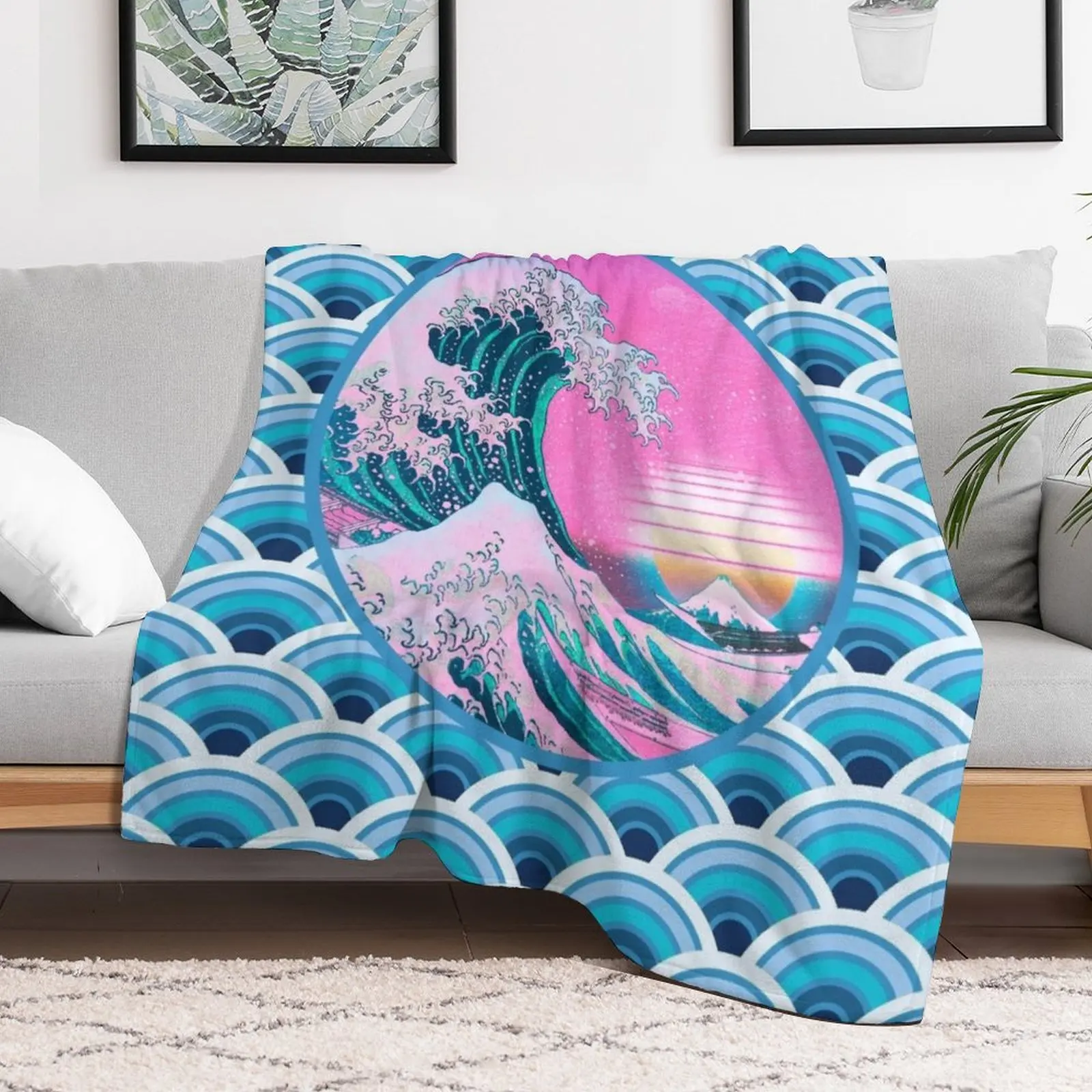 Vaporwave Aesthetic Great Wave Seigaiha Ocean Sunset Throw Blanket Baby Winter beds Blankets For Baby Blankets