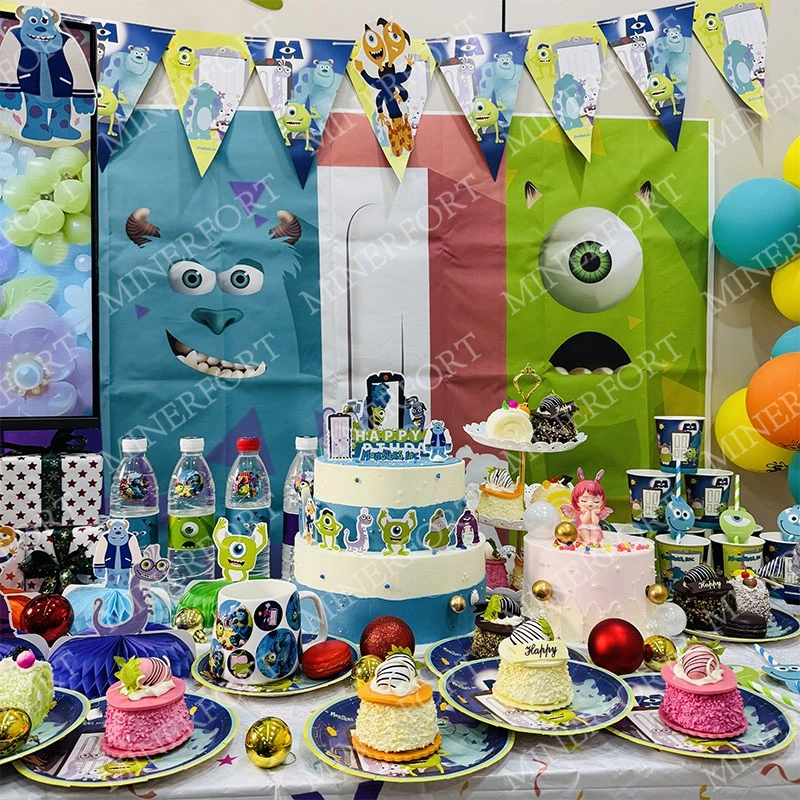 

Monsters In Theme Party Supplies Kids Birthday Decorations Paper Cups Plates Background Balloons Baby Shower Kids Toy Decor