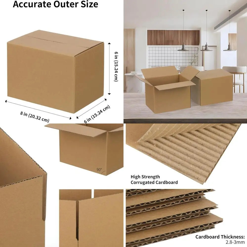 

100 упаковок прочных картонных транспортировочных коробок размером 8x6x6 для мелких предметов — коричневый