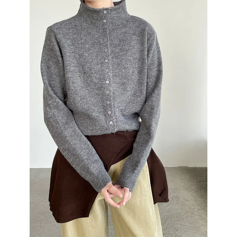 Women's Slimming Half Turtleneck Knitted Cardigan - Winter Style