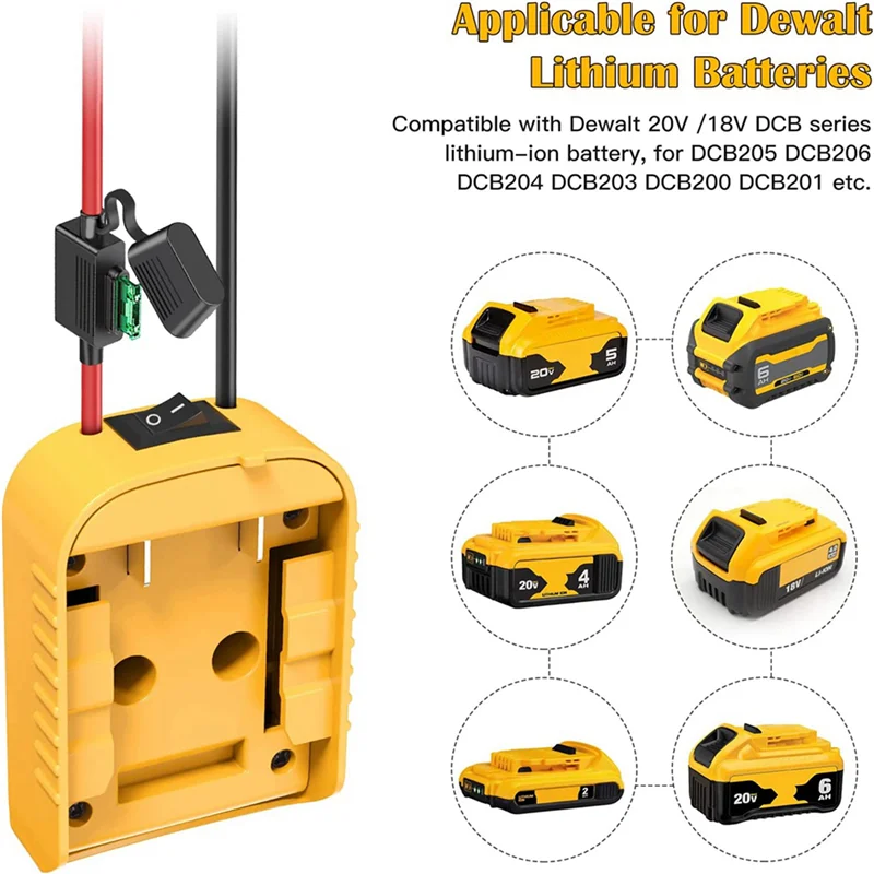 

Y51A-2Set Battery Adapter With Fuse And Switch For 20V /18V DCB200 DCB203 DCB205 Li- Batteries Power Connecter A