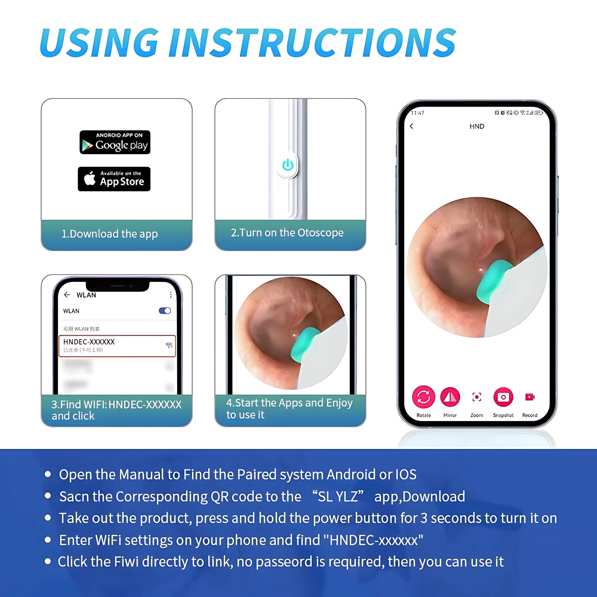 Smart Visual Wireless Ear Pick Camera Ear Wax Removal Tool Picker Ear Cleaner Wax Removal Earwax Cleaning Endoscope Kit Tools