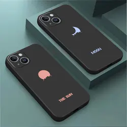 Minimalist Sun Moon Case for iPhone 13 Pro 11 8 Plus SE 15 Pro Max XS X 12 Mini XR 14 XS Max 12 pro Black Soft Armor Cover