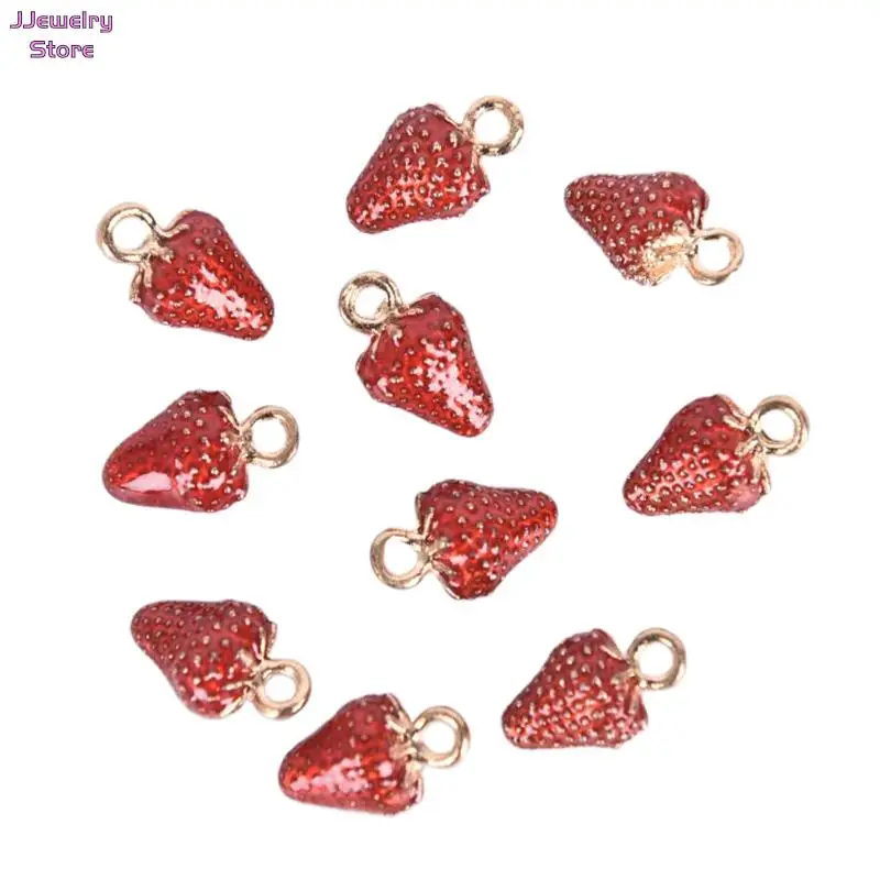 Fashion 10pcs 3D Simulation Strawberry Fruit Charms Pendant Beads DIY Bracelets Necklace Earrings For Women Jewelry Finding Gift