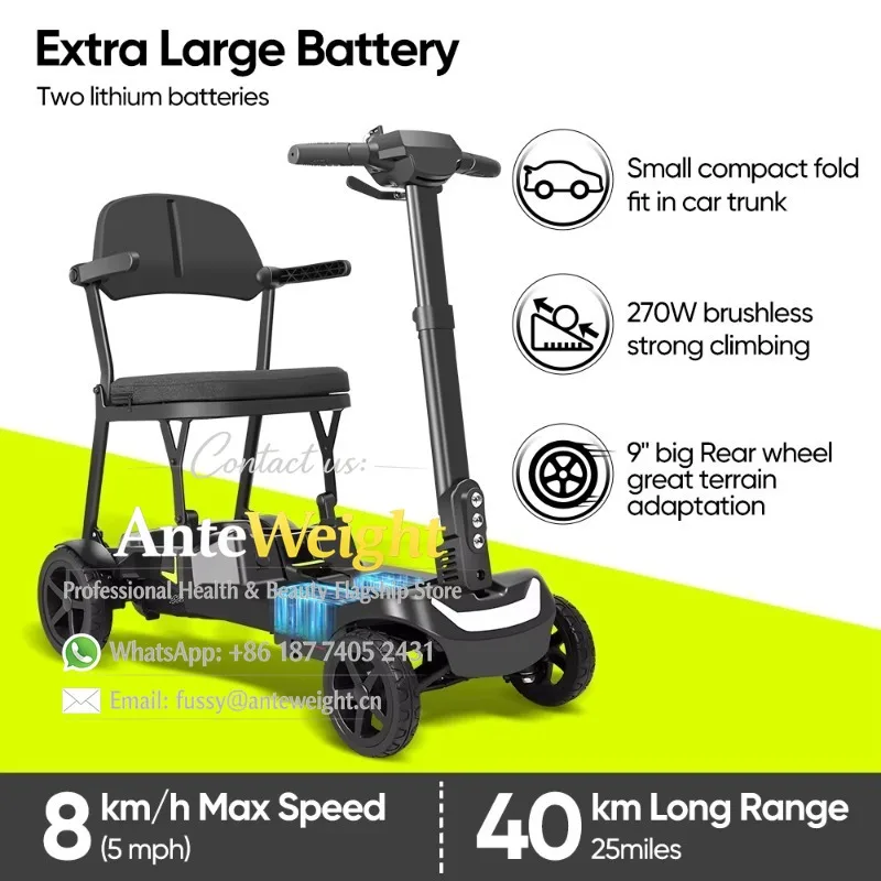 Portable Ultra Lightweight Long Range Brushless Motor Electric Mobility Scooter Foldable Mobility Scooter for Outdoor Travel