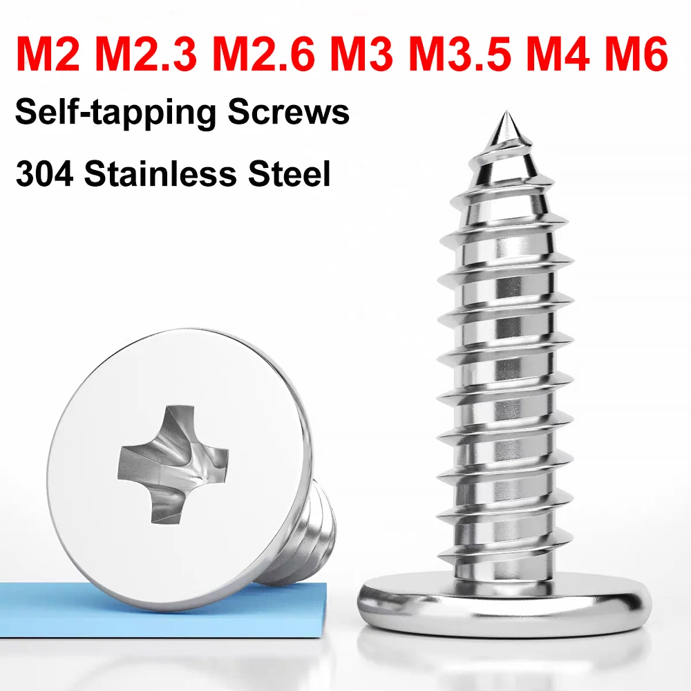 304 Stainless Steel Phillips Self tapping Wood Screw Cross Super Ultra Thin Flat Wafer Head M2 M2.3 M2.6 M3 M3.5 M4 M6
