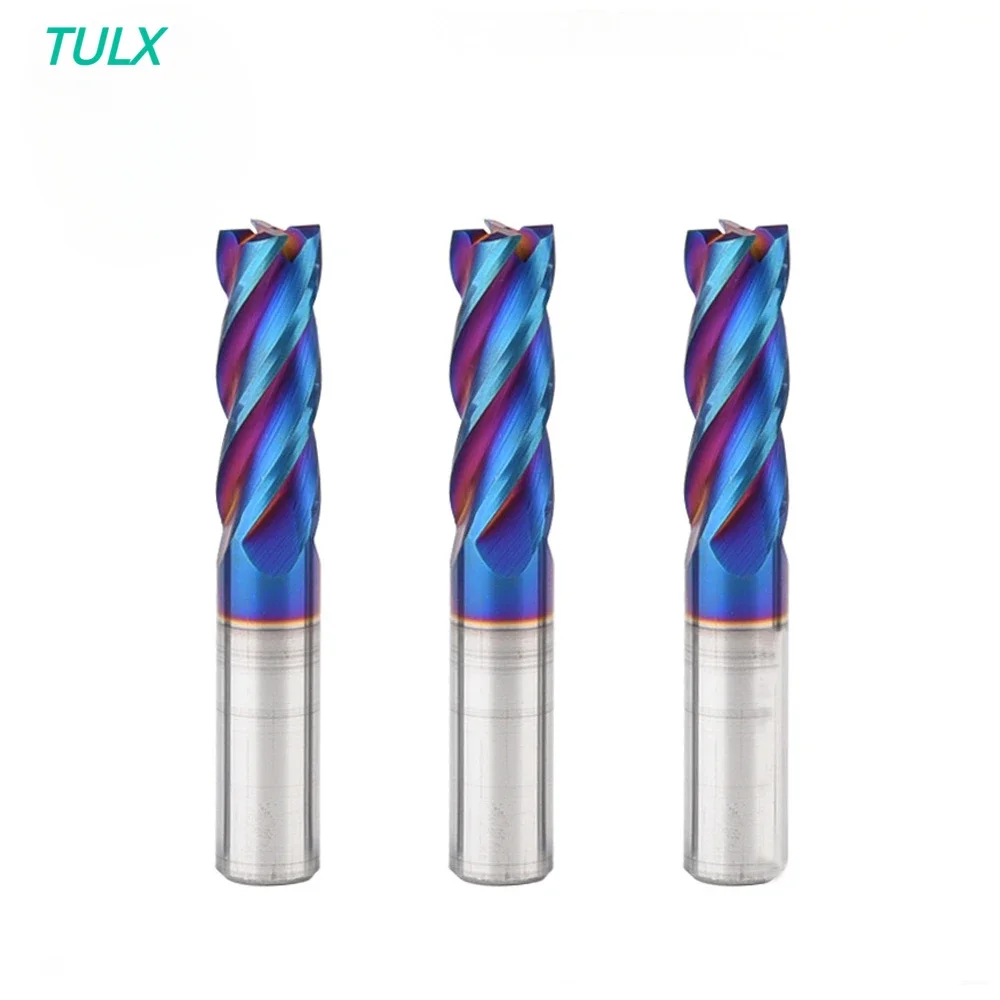 TULX HRC65 CNC Cutting Tools Carbide Flat End Mill Tungsten Cutter  4 Flute Metal Steel Machining  Tool Bit 3 4 6 8 12 Shank