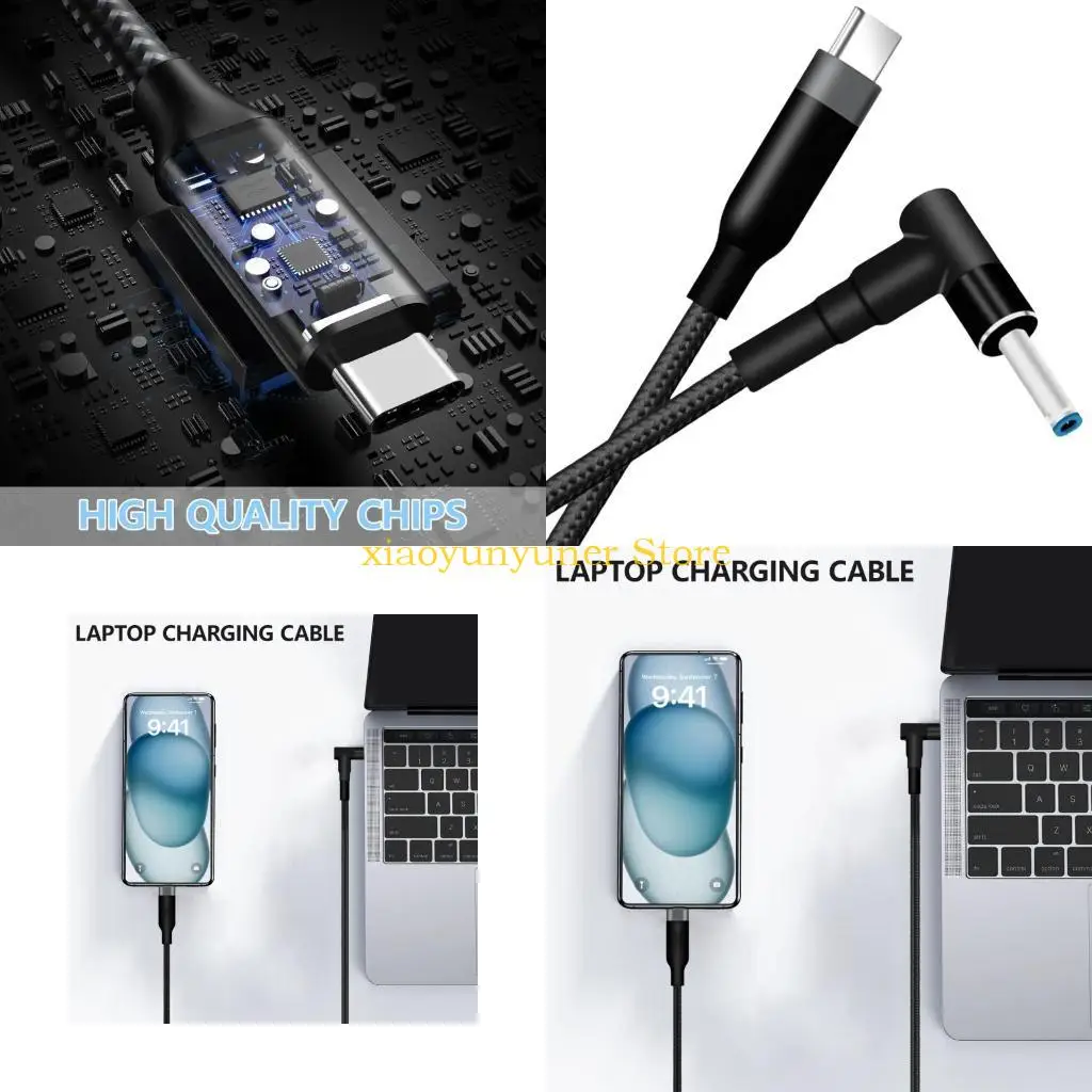 

P9JB USB C до DC4.5x3,0 мм зарядный кабель ноутбука, 20 В 5A 100 Вт быстрая подача питания, черное плетение для ноутбука