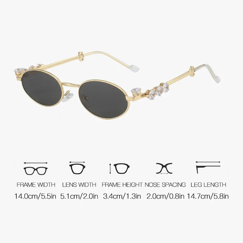 Luxury Diamond Metal Oval Frame Sunglasses for Women Small Frame Oval Sun Glasses UV400 Vintage Outdoor Eyeglasses Goggles image 6