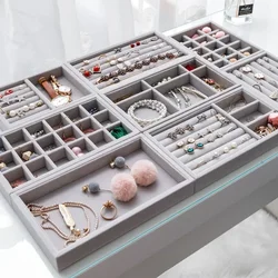 Velvet Jewelry Accessories Display Organizer Desktop Makeup Storage Box Earring Bracelet Ring Brooch Classification Drawer Tray