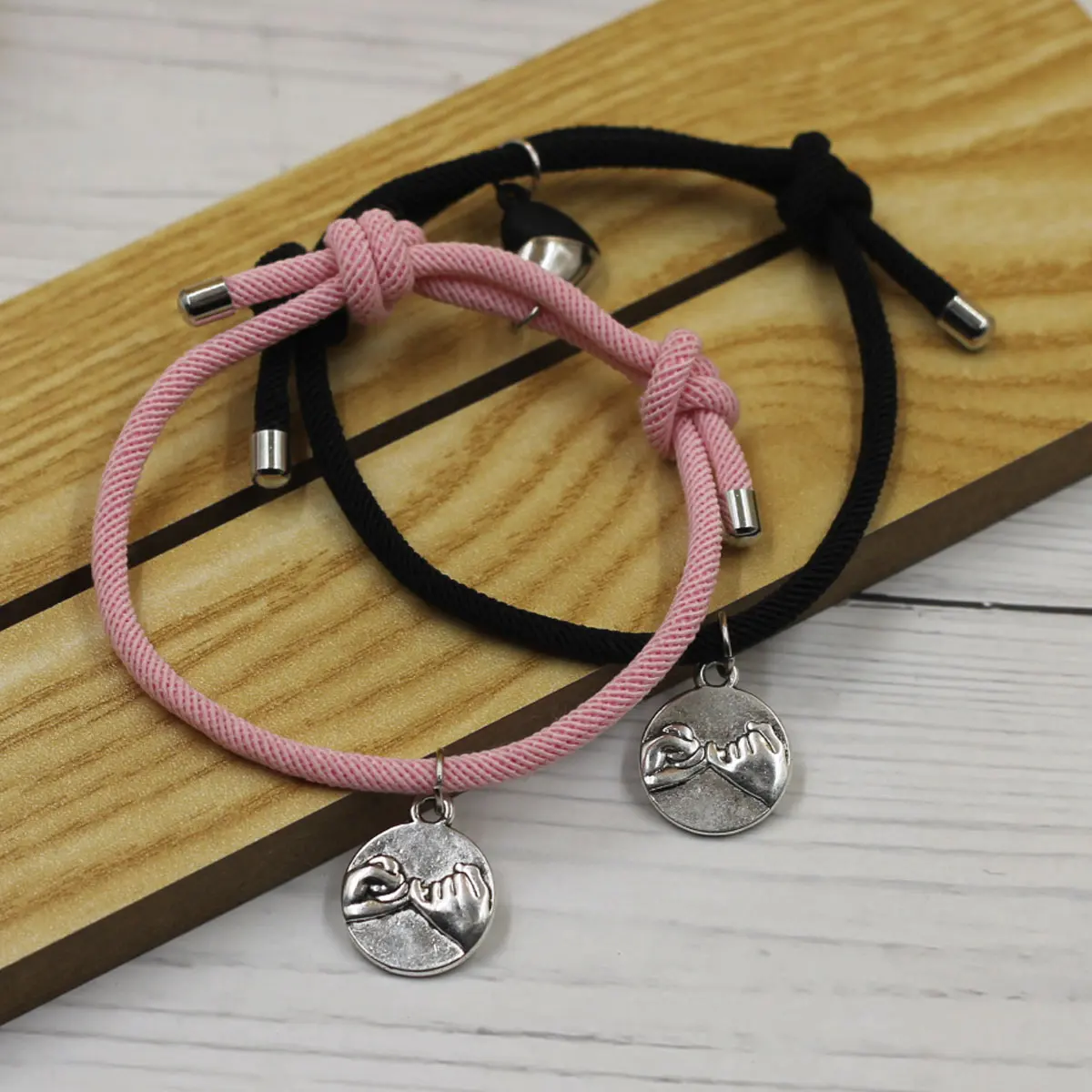 Pair of Magnetic Couple Bracelets Bangle Round Pinky Swear Promise Charm Finger Hook Pendant Braid Rope Handmade Jewelry Gift view 5