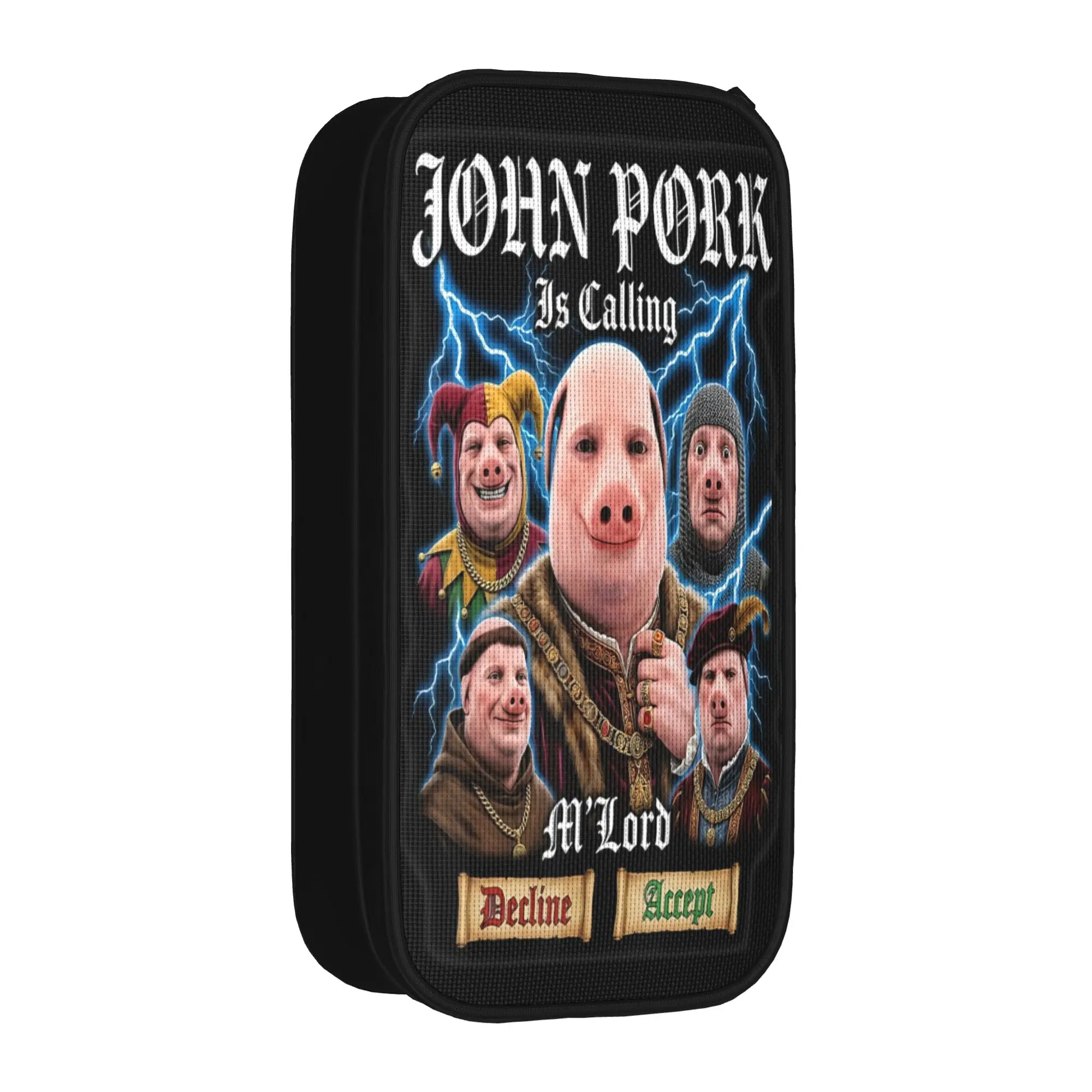 John Pork is Calling Medieval Meme Brainrot Pencil Case Large Capacity Pencil Bag Students Canvas Kawaii School Pencil Cases