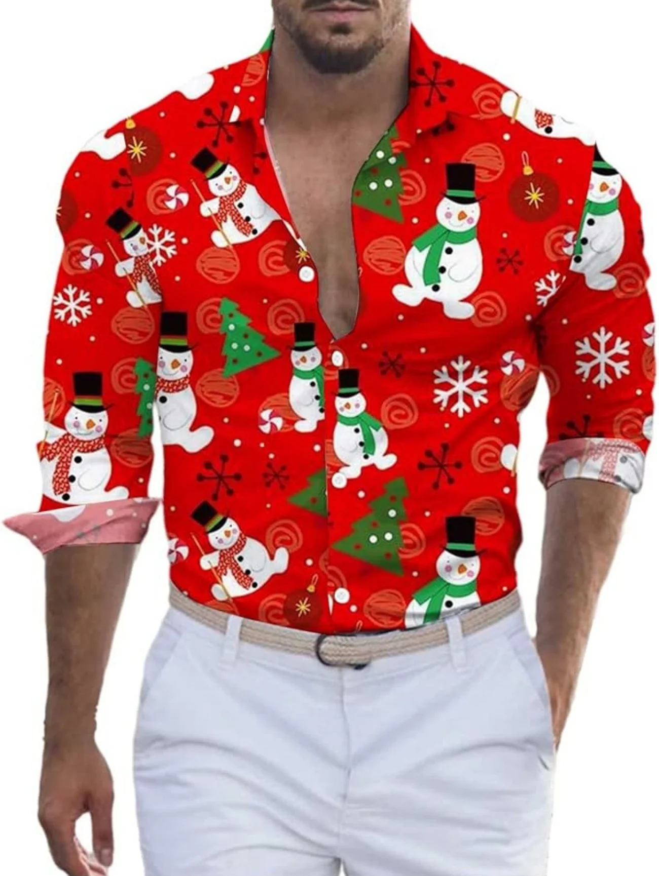 

New Christmas high-definition 3D collar men's shirt - casual and fashionable short-sleeved shirt for both men and women - button