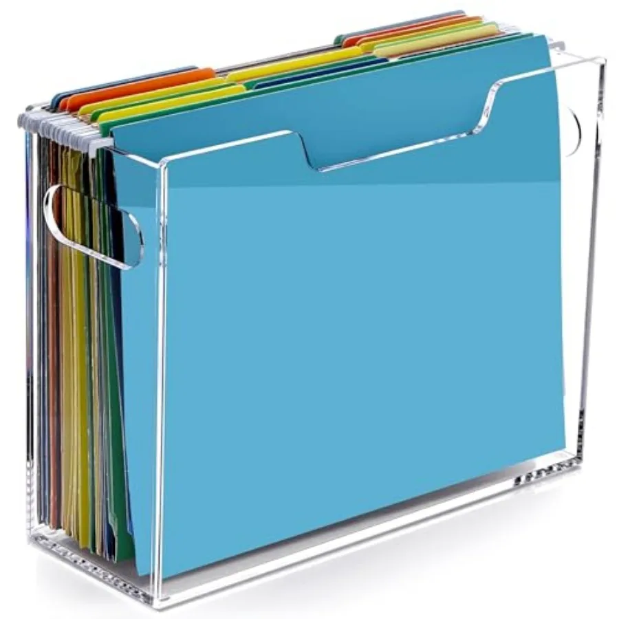 Clear Acrylic Hanging File Organizer Box with Handle, ize Portable File Folder torage Box, Filing Holder for Desk Home Office -