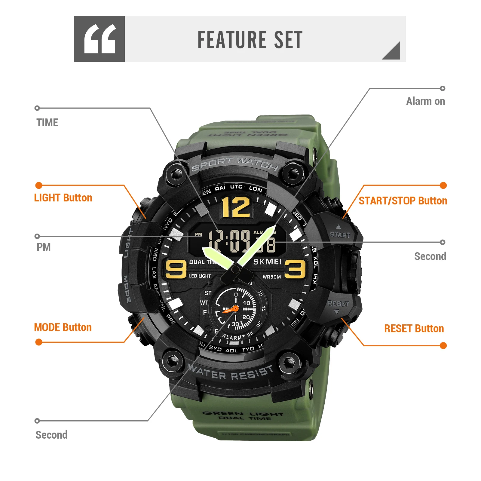 SKMEI Japan Digital movement LED Light Sport Watch Mens Military Date Countdown Clock 5Bar Waterproof Wristwatches reloj hombre