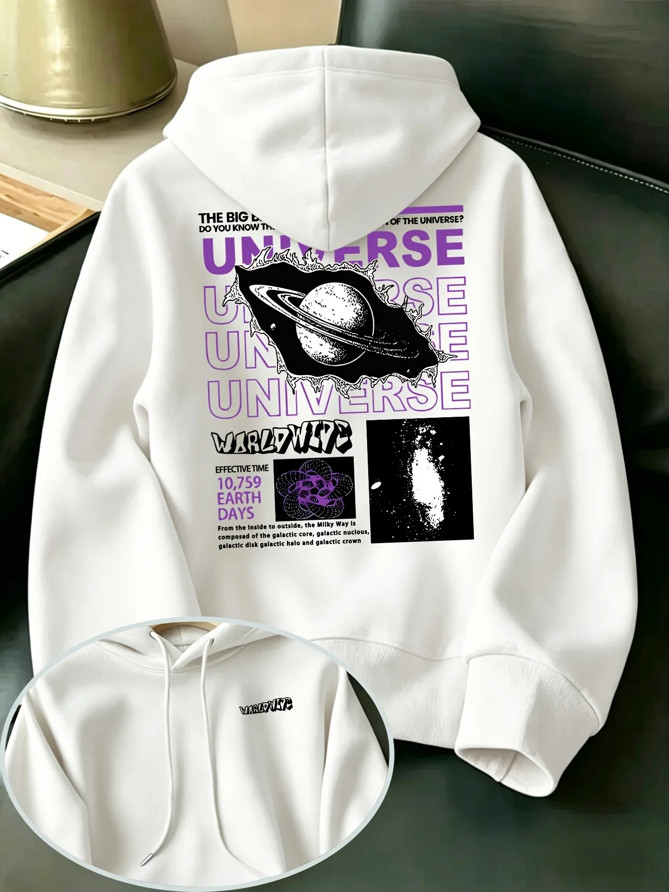 Men Hooded Sweatshirt Loose Fit Cosmic Universe Planet Saturn Vintage Art Graphic Casual Streetwear Fleece Tops Autumn Winter