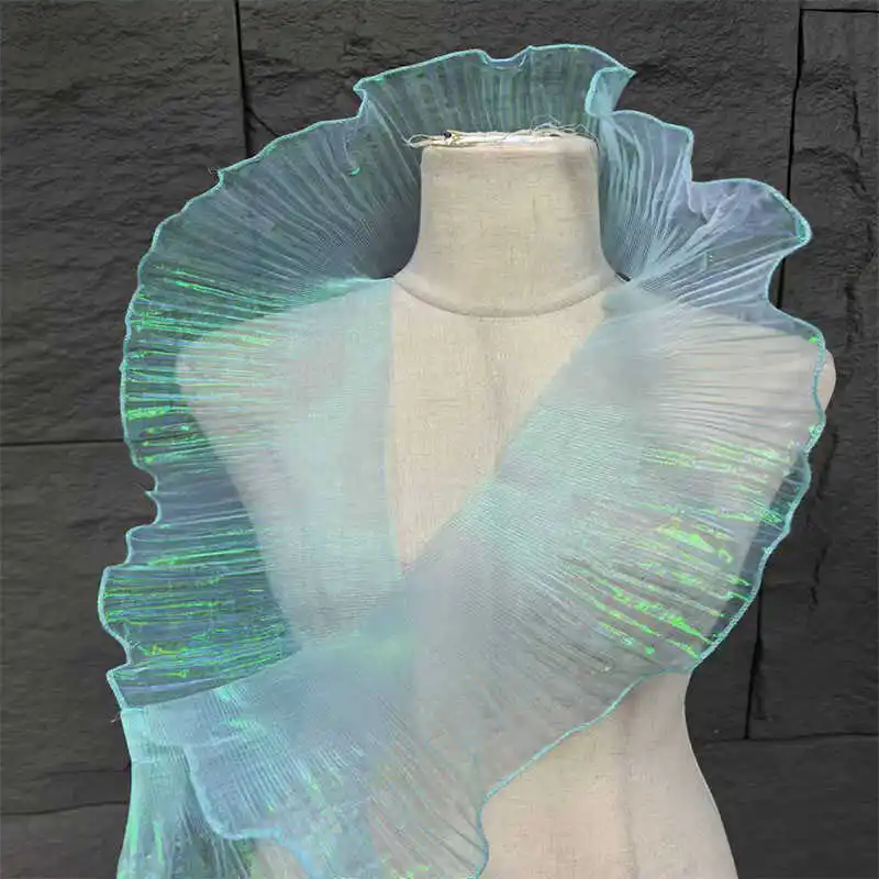 Pleated Large Lace Iridescent Gradient Organza Fabric for DIY Decorative Designer Accessories Cloth Diy Sewing By The Meter view 6