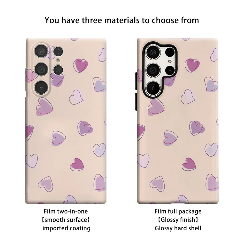 حافظة هاتف على شكل قلب باستيل لهاتف سامسونج جالاكسي S25 Ultra S24 S23 Ultra Plus غطاء خلفي لامع بطبقة مزدوجة #2