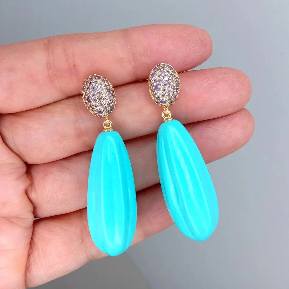 

Yygem модные 14x35 мм синие бирюзовые висячие серьги-гвоздики с цирконием, ювелирные изделия, бижутерия