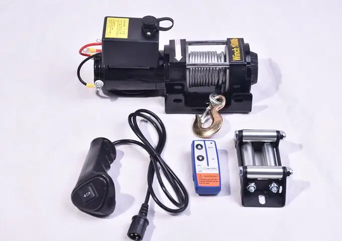 12v/24v 4000lb guincho elétrico conjunto de controle remoto resistente atv reboque guincho elétrico de aço de alta resistência