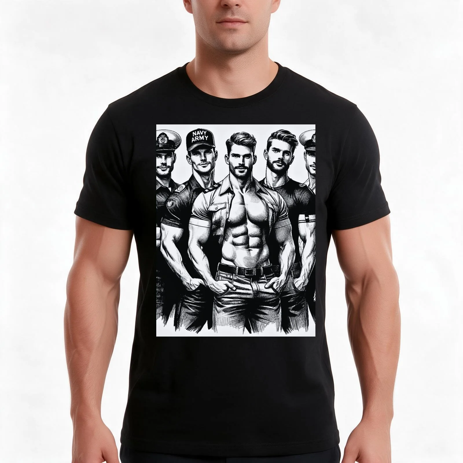 At Your Service Tom of Finland Tribute Military Gay Pride Graphic Design T-Shirt, Summer Casual Cotton Tee, Unisex Men Women