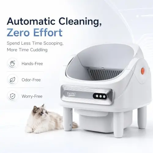Automatic Cat Litter Box, Open-Top Automatic Cat Litter Box with App Control, Safety Sensors, Odor Control, Large Waste