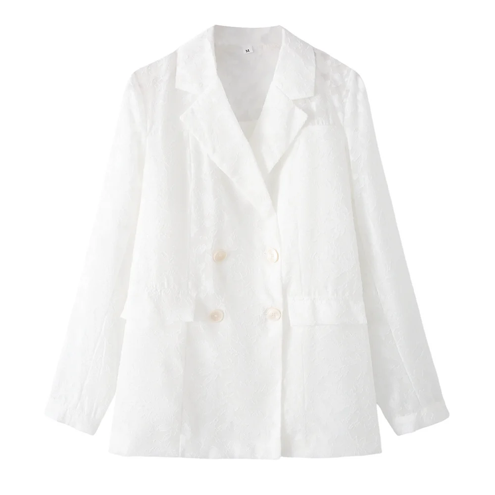 

Taop&Za women's casual versatile chiffon jacquard semi transparent suit summer new product solid color long sleeved jacket