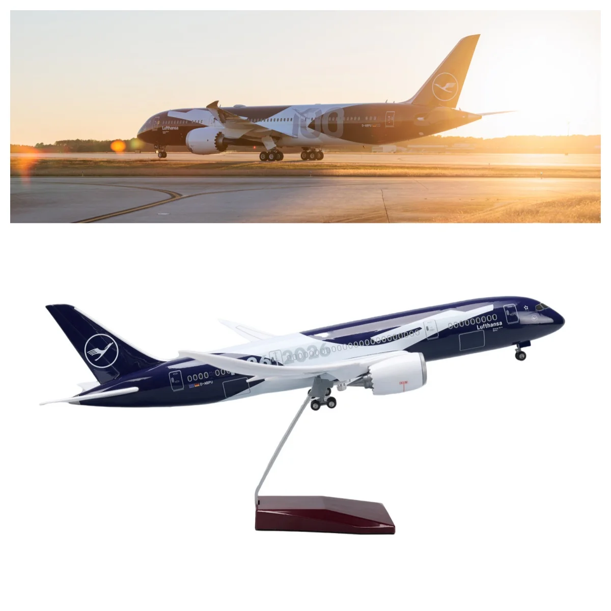 

43CM NEW lufthansa b787 100 Years plane model Resin Aircraft With Wheels Voice Control Light viation Enthusiast Gift