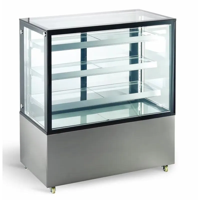 Black Square Heavy Duty Refrigerated Cake Display Counter Glass Bakery Showcase