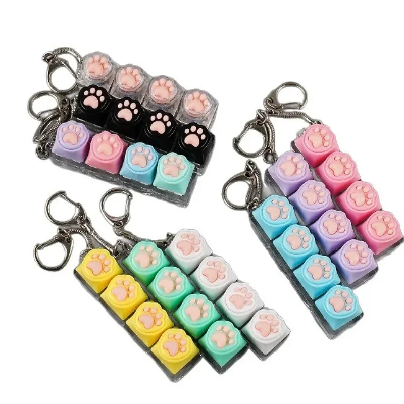 Cat Paw Shaped Mechanical Keyboard Shaft Tester Set with Luminous Keycaps And Keychain - Four Key Decompression Toy
