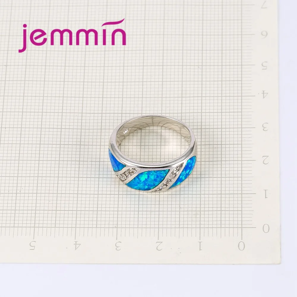 White CZ Blue Opal Ring for Women Fashion Hot Sale Opal Jewelry Gift Cocktail Rings for Party Gift