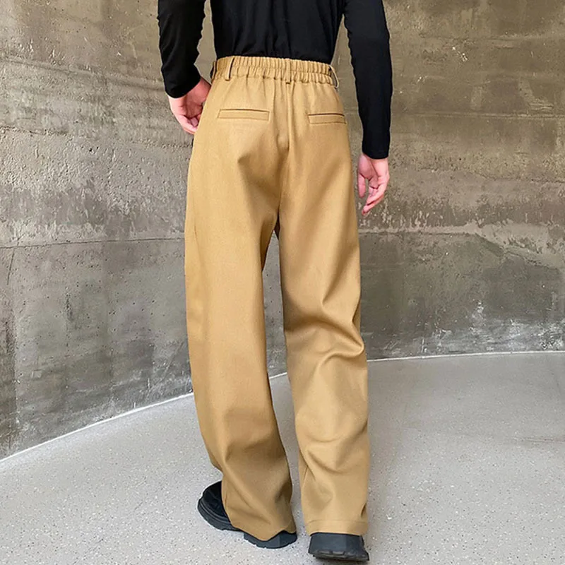 Men's Trousers Solid Color Korean Style Wide Leg Straight Leg Casual Pants Trend  Spring Summer Belt Design