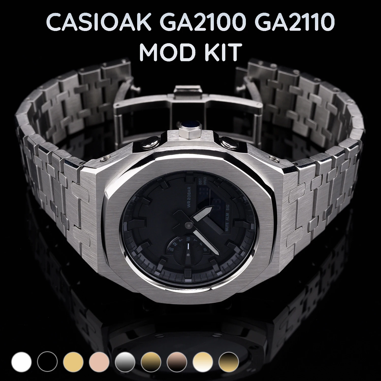 Casioak Burnishing Stainless Steel Case For G-Shock GA2100 Modification Kit Metal Bezel Stainless Steel Strap For GA2110/GAB2100