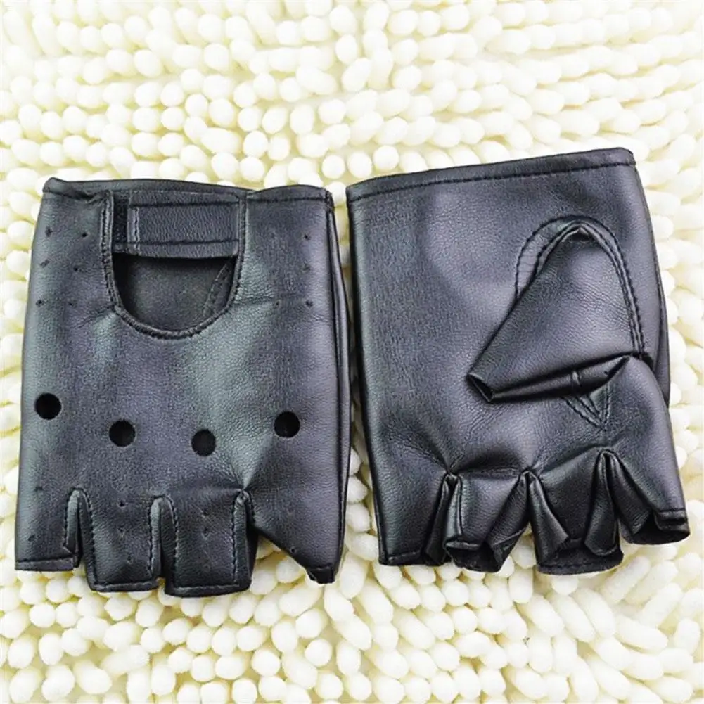 قفازات فاسق بدون أصابع نصف اصبع فاسق بولي قفازات قفازات جلدية للجنسين أسود بولي Leather قفازات جلدية بدون أصابع قفازات الهيب هوب الشرير أسود