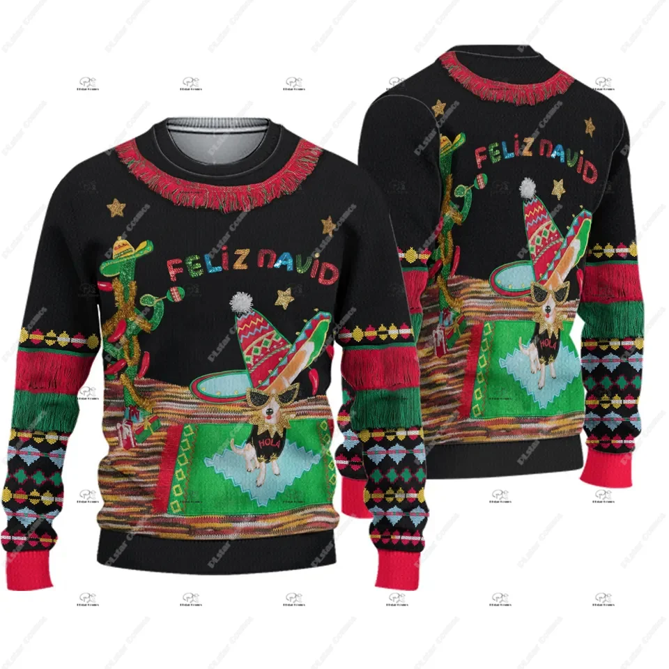 Christmas Santa Claus Cosplay Jesus Cat Pet Outfit Vintage Ugly Sweater 3DPrint Harajuku Pullover Casual Funny Long Sleeves Q5