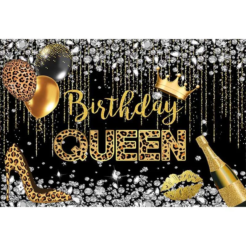 Avezano Black and Gold Backdrop Queen Birthday High Heels Champagne Diamond Woman Party Potography Background Studio Photozone