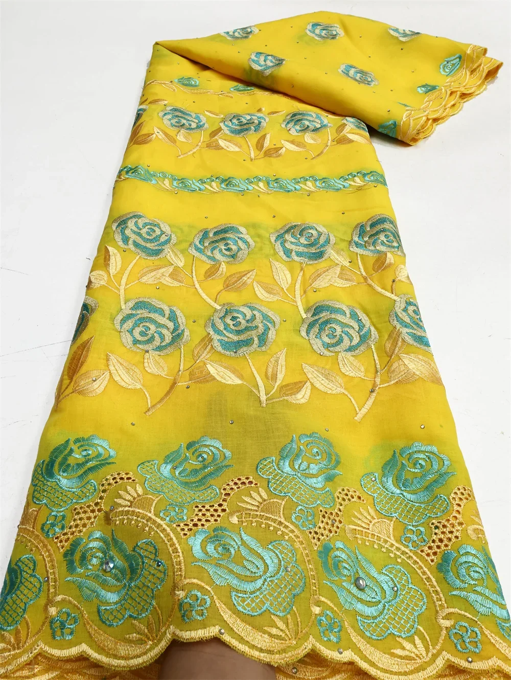 

5 yard Swiss Dry lace fabric heavy beaded nigerian lace Embroidery African 100% cotton Swiss voile lace popular Dubai style