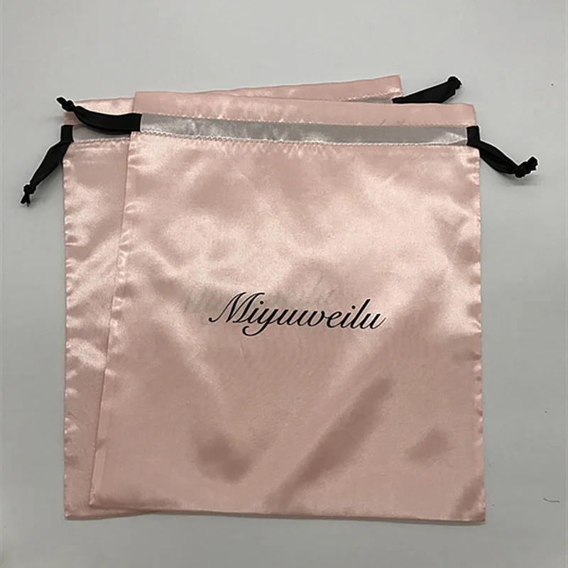 20PCS Luxury Satin Hair Pouch Packaging Jewelry Cosmetic Silk Drawstring Bag Party Wedding Gift Makeup Storage Sachet Print Logo