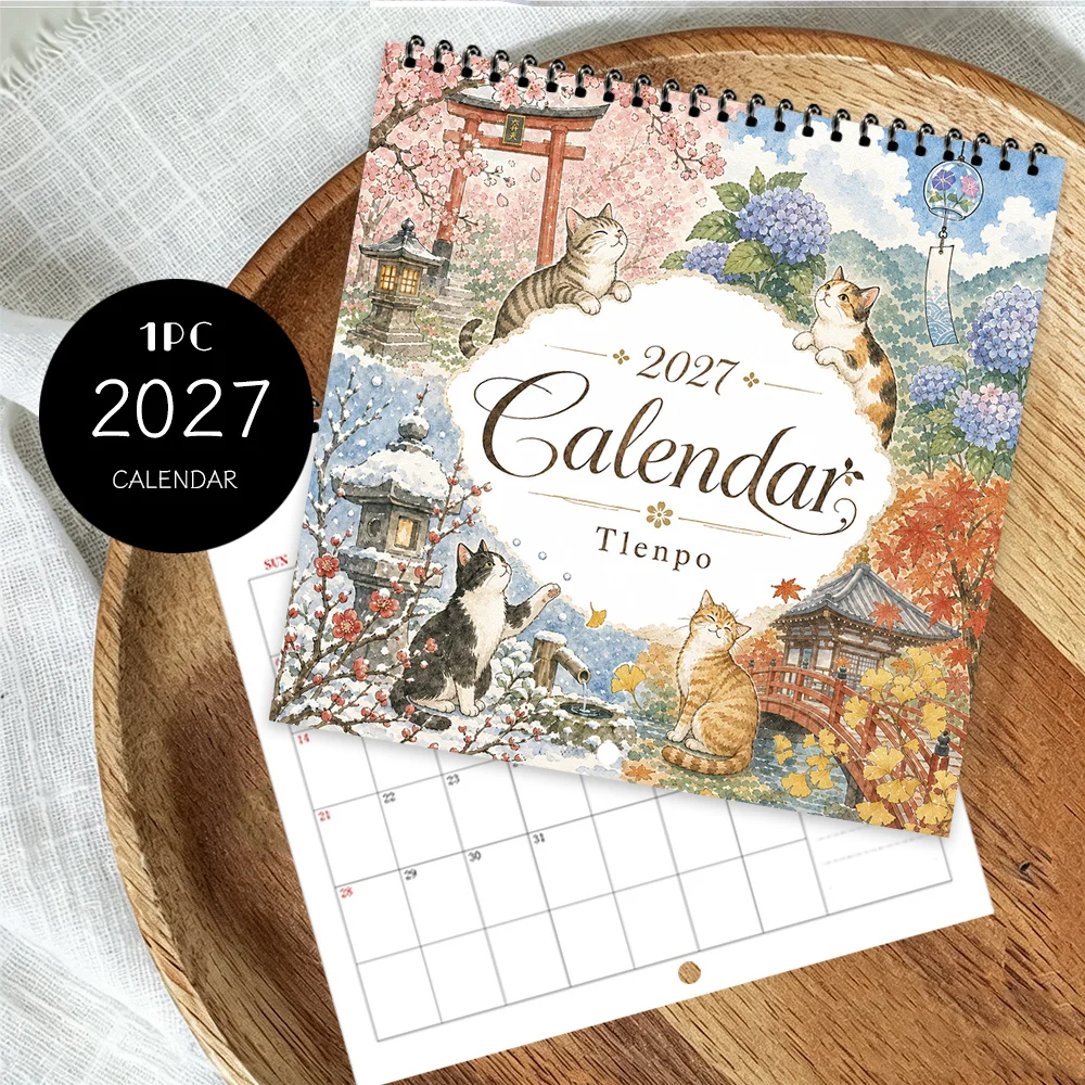 1pc 2027 Wall Calendar, Japanese-style Cats, 12-month Monthly Planner, Perfect Gift For Birthdays, Christmas, New Year
